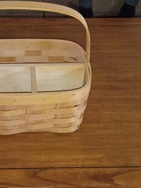 Levenger Light Natural Wood Woven Basket with Handle